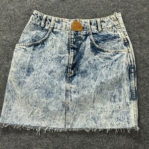 Cherokee Skirt Womens Size 11/12 Blue Acid Wash Denim Mini Raw Hem Vintage USA